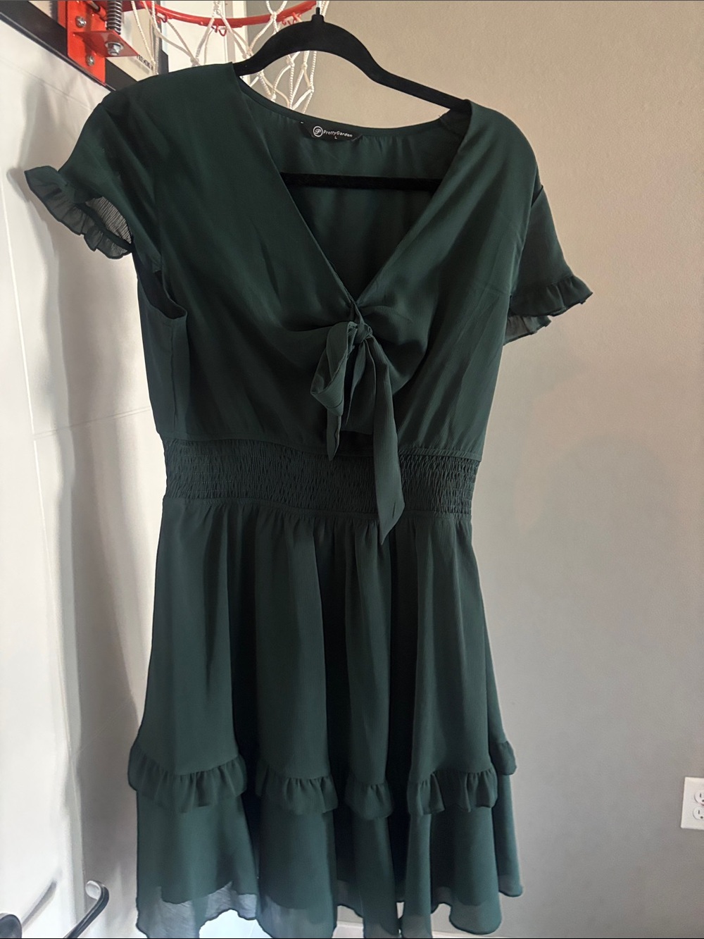 Forest Green Tie-Front Ruffle Mini Dress